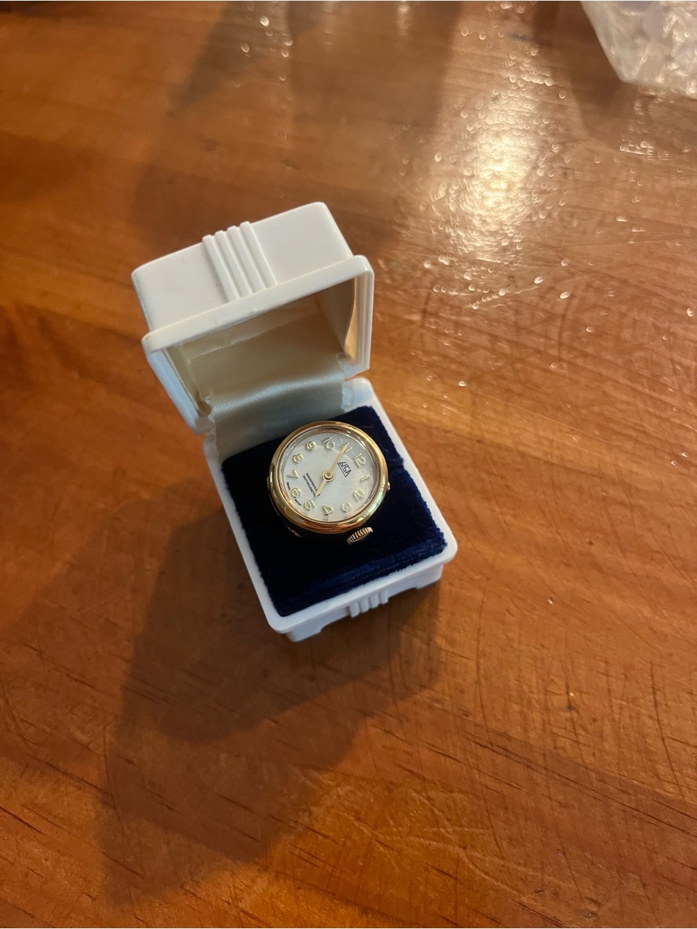Gold Tone Vintage Watch Ring with White Dial